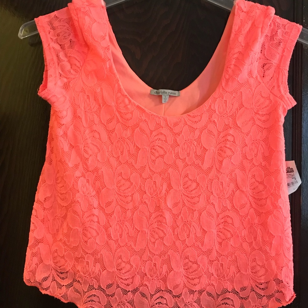 Coral lace crop top